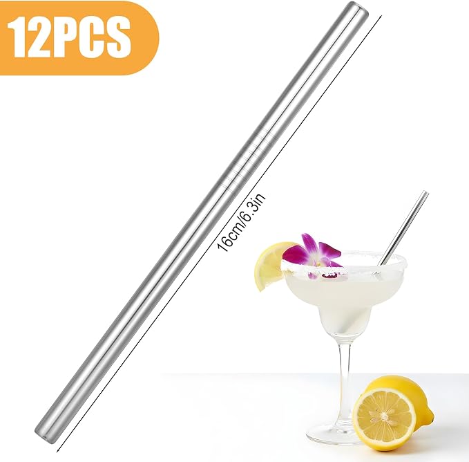 Stainless Straws, 10 Packs Reusable Milkshake Straws Short Metal Drinking-Straws 6.3 Inches Coffee Tea Straw Thick Cocktail Straw with Storage Bag for Juice, Coffee, Milk, Tea, Silver