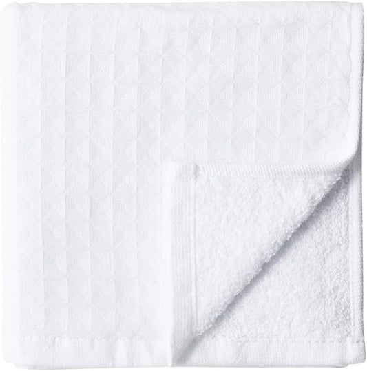 UCHINO Waffle Twist Cotton Weave Washcloth Towel for Bathroom Lightweight Absorbent Quick Dry Honeycomb Texture Solid Terry Loop Reverse 13" x 13", 1 Wash Cloth, White