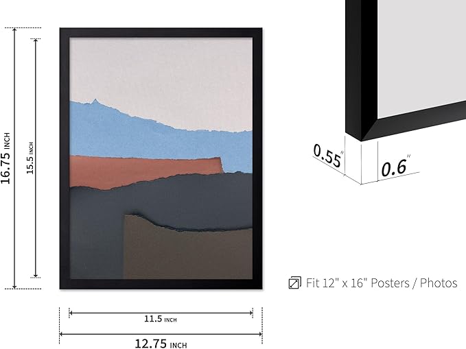 Monem Art Abstract Mountain Landscape Collage Print - Minimalist Scandinavian Art Poster - Wall Decor for Living Room, Bedroom or Office - 12x16 Black Framed Wall Art by Mareike Bohmer