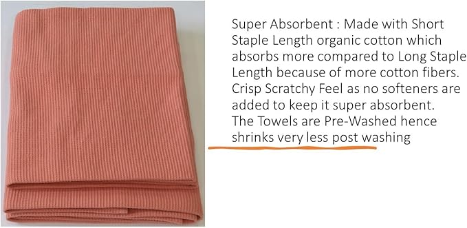 Waffle Bath Towel Pack of 2, 30.5x58 INCHES, 100% Natural Organic Cotton, GOTS Certified (Canyon Clay) Super ABSORBANT & Quick Dry, NO SOFTENERS, Environment Friendly