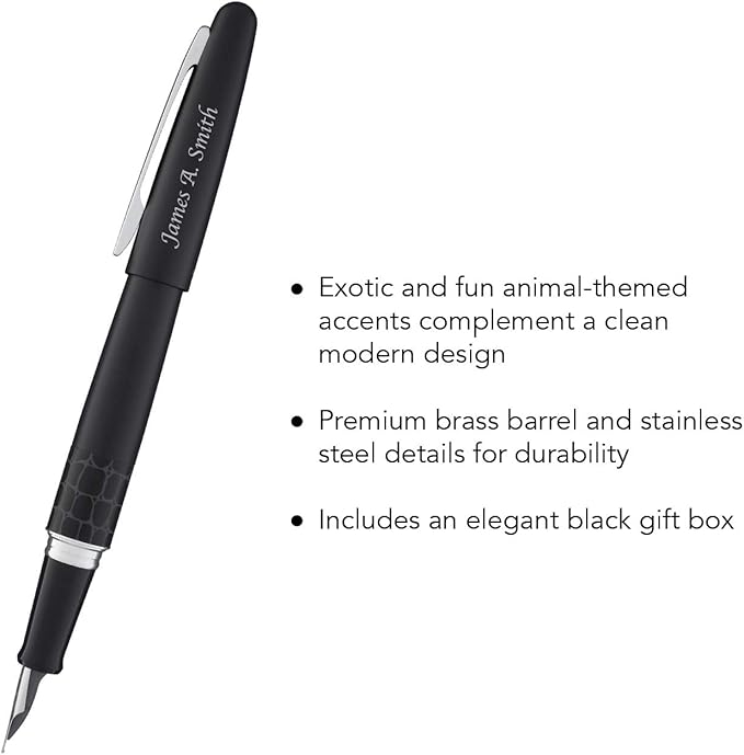 Goldspot Personalized Pilot Metropolitan Animal Crocodile Fountain Pen in Custom Engraved Pen in Matte Black