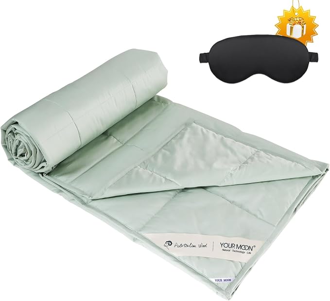 YOUR MOON Summer Lightweight Wool Comforter - Breathable & Thin Duvet Insert for Hot Sleepers, 100% Australian Wool Filling 100gsm with Pure Cotton Shell-King Size (Green)