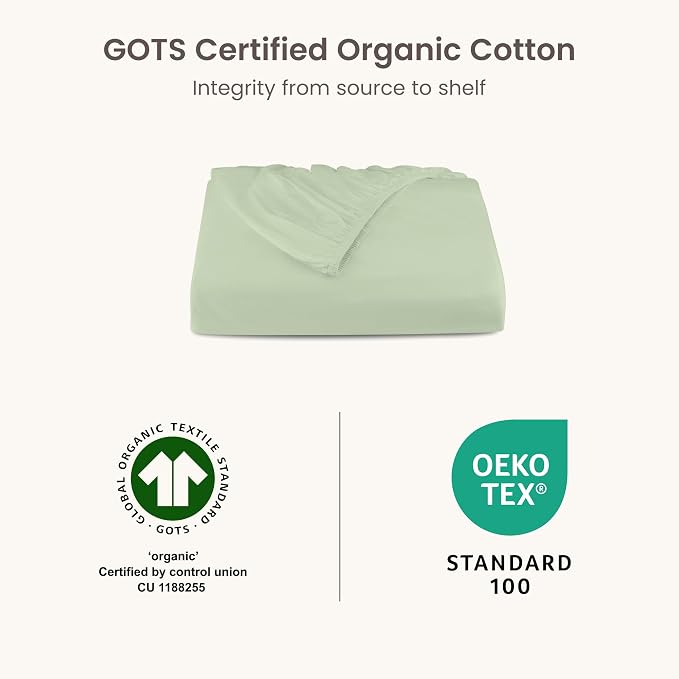 Bioweaves 100% Organic Cotton 1 Full Size Fitted Sheet Only | 300 Thread Count Sateen Weave GOTS Certified with Deep Pocket - Pastel Green