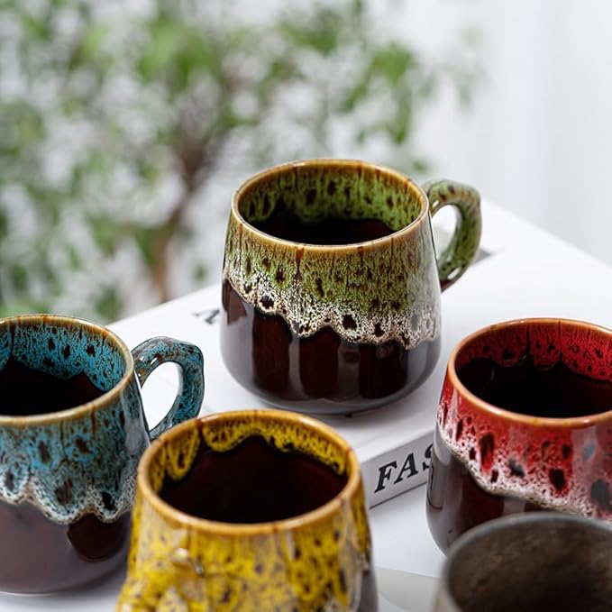 12oz Cool Unique Mugs, Handmade Ceramic Coffee Mug, Great Gift for Men Women, Microwave & Dishwasher Safe Stoneware Pottery Tea Mug for Home Office(red)
