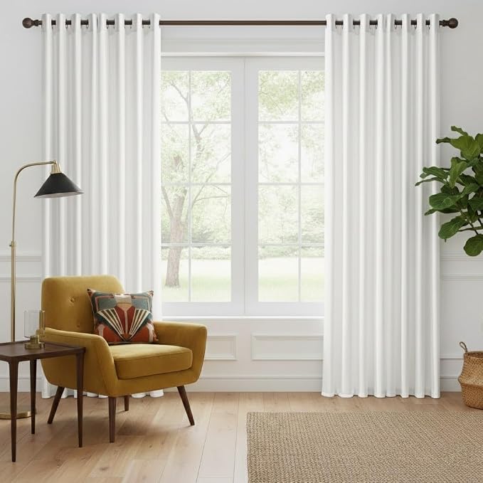 NICETOWN White Linen Curtains 84 Inches Long 2 Panels for Bedroom Living Room, Privacy Linen Textured Window Drapes Semi Sheer Light Filtering Grommet Burlap Look Curtains, 52" W x 84" L