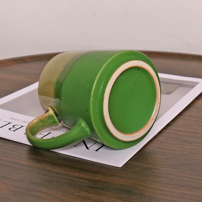 15oz Retro Japanese style Handmade Ceramic Coffee Mug - Unique Pottery tea cup, Lead-free Artisanal stoneware ceramic tea mug, Dishwasher & Microwave Safe Coffee cup for office and home, Green