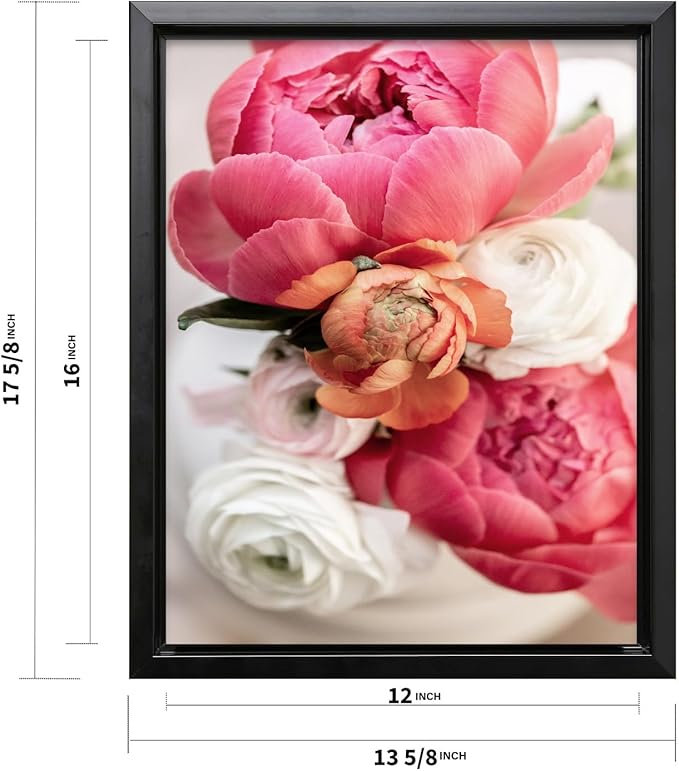 Monem Art Pink Peony Floral Macro Photography Print - Romantic Flower Art Poster - Wall Decor for Living Room, Bedroom or Office - 12x16 Black Framed CANVAS Wall Art by Mareike Bohmer