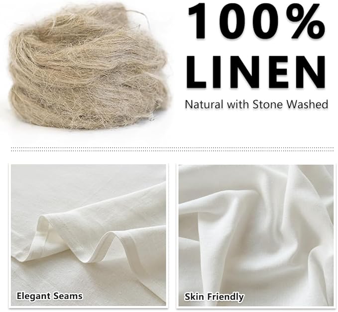 NSNLGSGC 100% French Linen Sheets Queen Size, 4 Piece Pure Linen Bed Sheet Set, Breathable, Cooling & Durable, Soft Washed Natural Flax Bedding with 16 Inch Deep Pocket, All Season Use(Queen, White)