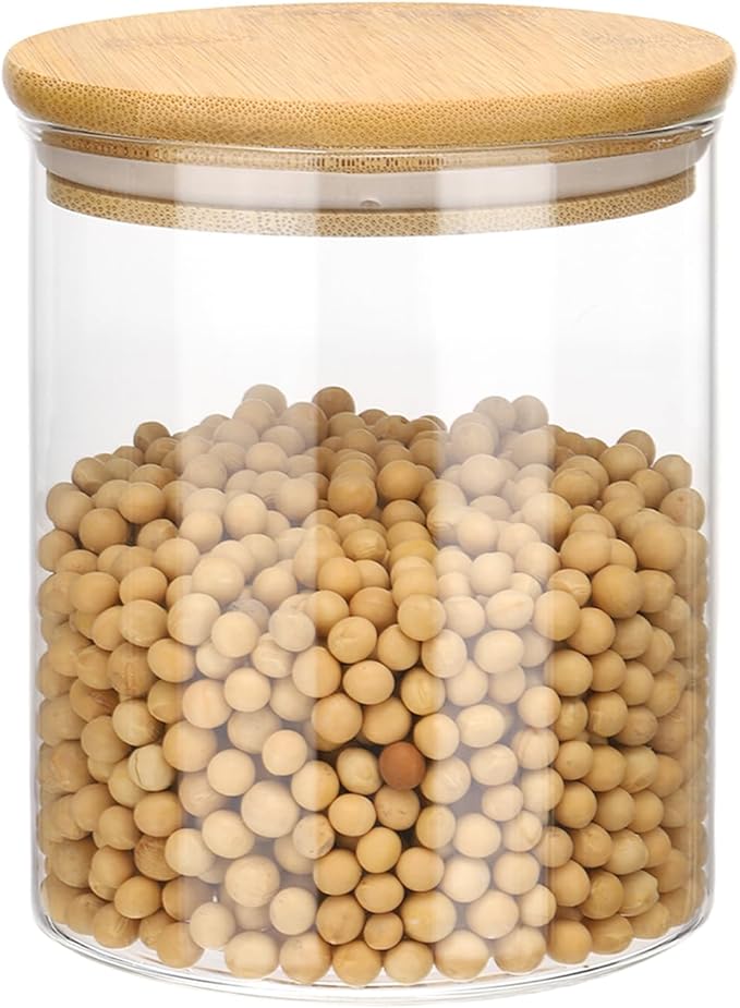 uxcell Glass Food Storage Jars 27.04oz Glass Canisters with Bamboo Airtight Wooden Lid Food Storage Container for Coffee Tea Sugar Candy Cookie Rice Flour Pasta Nuts Clear