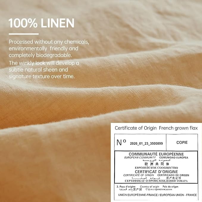 Simple&Opulence 100% Linen Duvet Cover Set, 3 PCS Natural French Flax Sand Duvet Cover King Size, Breathable Soft Comfy Linen Bedding Comforter Cover with 2 Pillowcases(Sand, 104"x92")