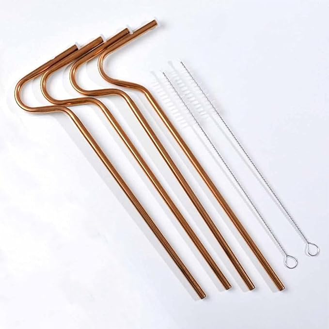 Straw,Reusable Stainless Steel Drinking Straw,Easy to Clean,Free Cleaning Brush Included(4PCS,Rose Gold)