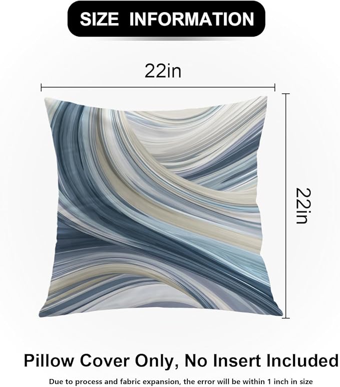 Shrahala Serene Fluid Art Decorative Throw Pillow Cover, Calm Hues Minimalist Square Pillowcase Blended Double-Sided No Inserts for Bedroom Living Room Set of 2 (22 X 22 in)