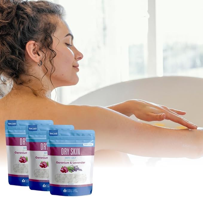 Dry Skin Bath Salt (3 Pack) Skin Soothing Epsom Salt with Pure Essential Oils in BPA Free Pouch with Press Lock Seal Made in USA Three 2 Lbs Pouches 6 Lbs Total