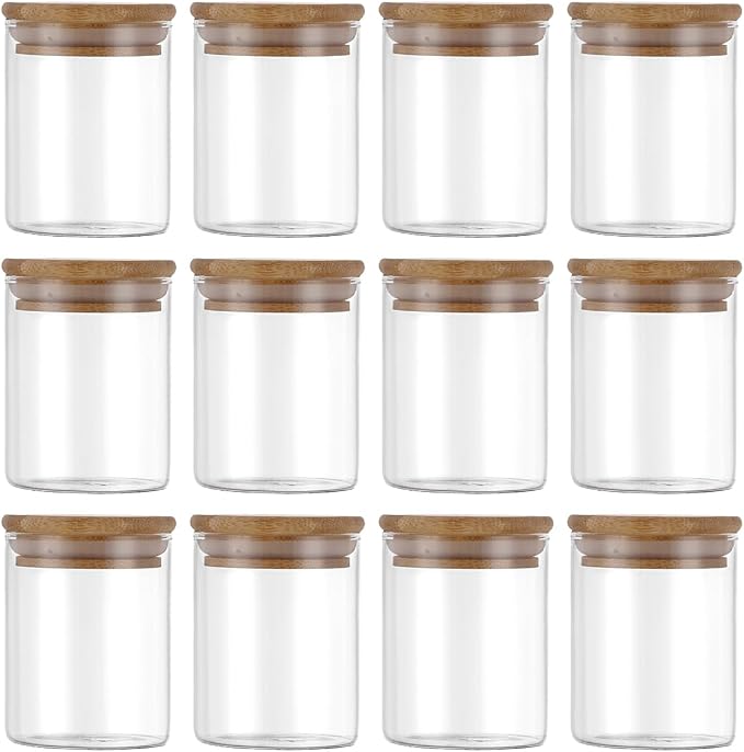 12PCS Glass Airtight Food Storage Jar with Bamboo Lids Glass Jar Kitchen Canisters for Pasta, Rice, Flour, Sugar