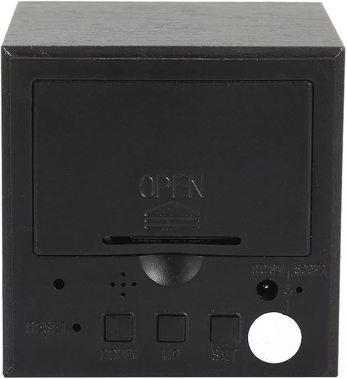 Wooden Alarm Clock - Mini Cube LED Digital Clock with Time/Date/Temperature Display, 3 Levels Brightness and Voice Control Great for Home Office Travel - AC10Black_White