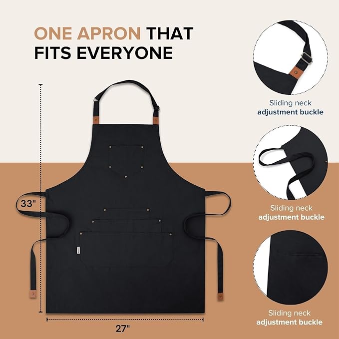 Cotton Canvas Apron for Women & Men – Adjustable Neck Strap & Waist Ties with Pockets
