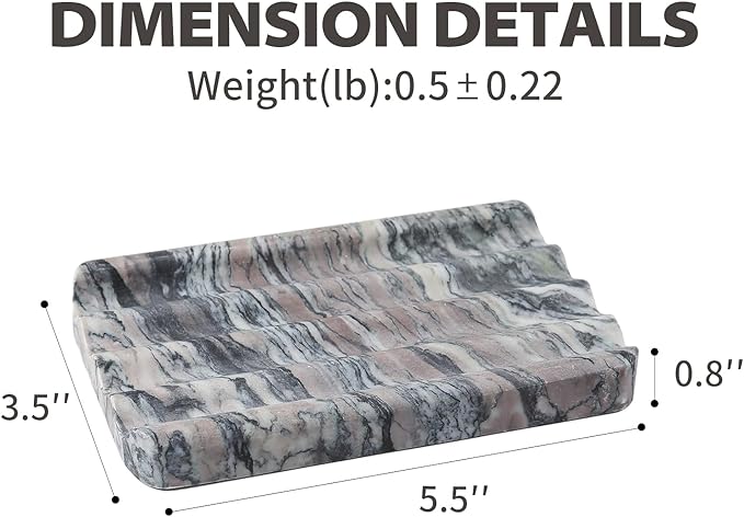 Karibiber Soap Holder for Bathroom, Black Marble Soap Dish for Kitchen Countertop, Soap Tray with Creative Wavy Design, Soap Saver for Bath Tub, Sponges, Italian Natural Stone