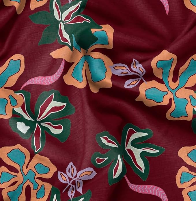 Soimoi Floral Print - Red, Canvas Fabric Material - 56 Inch Wide, 1 Yard, Unstitched Fabric for Upholstery, Bags, Workwear and Outdoor Gear
