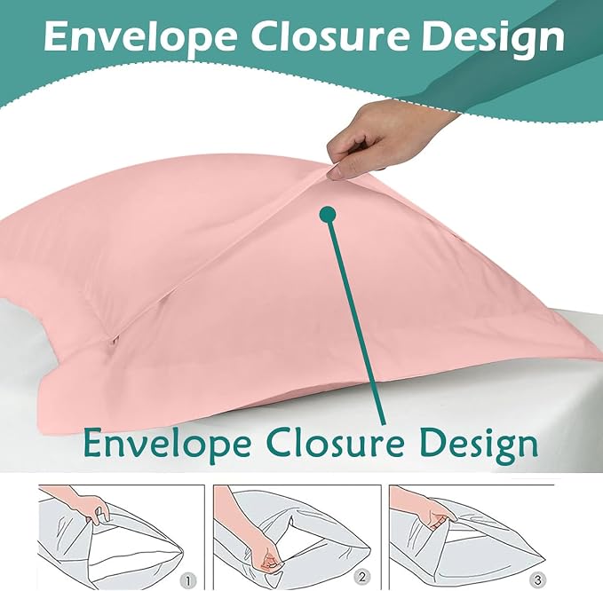 2 Pack Pillow Shams King Size 20x40 – 600 Thread Count 100% Organic Cotton Pink Pillow Covers with 2 Inch Decorative Flange, Soft & Smooth Premium Hotel-Quality Pillowcases Set of 2