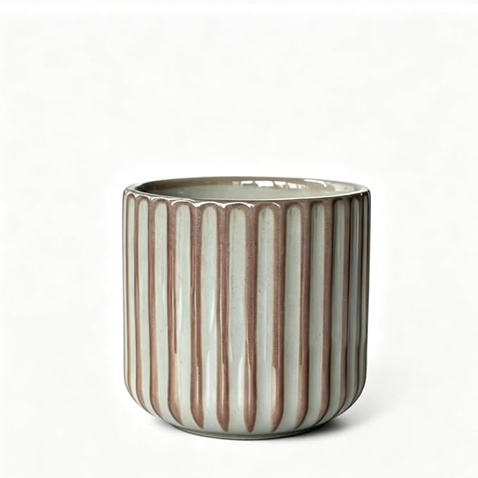 Japanese Ceramic Mug, Vintage Tea Cup 6oz Striped Cup No Handle Drinking Cup for Latte Milk Water Beverage Juice Microwave and Dishwasher Safe, Kiln Transformation Cup (Vintage Greenish Gray)