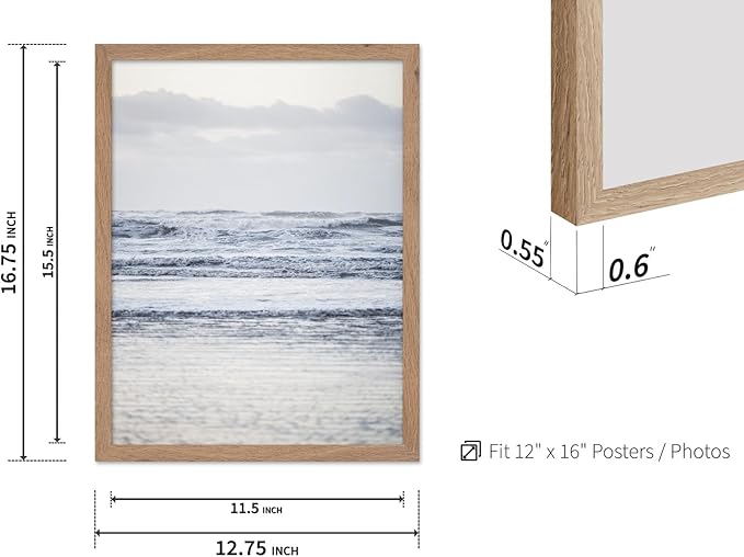 Monem Art Pastel Ocean Waves Seascape Photography Print - Minimalist Coastal Landscape Art Poster - Wall Decor for Living Room, Bedroom or Office - 12x16 Beige Framed Wall Art by Mareike Bohmer