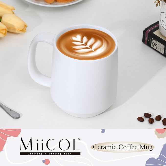 Miicol 16 oz Large Ceramic Coffee Mug, Tea, Mulled Drinks Cup, Gift for Office Staff or Home Using, Microwave and Dishwasher Safe, Frosted Surface, White