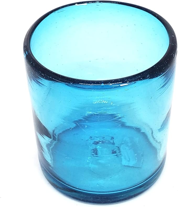 Solid Aqua Blue 9 oz Short Tumblers (set of 6), Recycled Glass, Lead-free, Toxin-Free (9oz Tumbler)