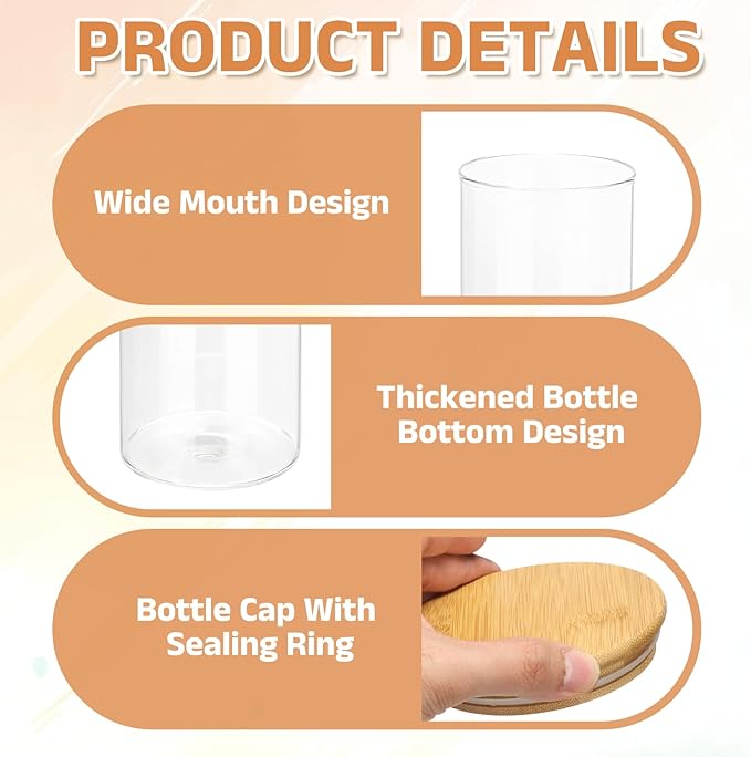 uxcell Glass Food Storage Jar 10.14oz Glass Canisters with Bamboo Airtight Wooden Lids Food Storage Container for Coffee Tea Sugar Candy Cookie Rice Flour Pasta Nuts Clear