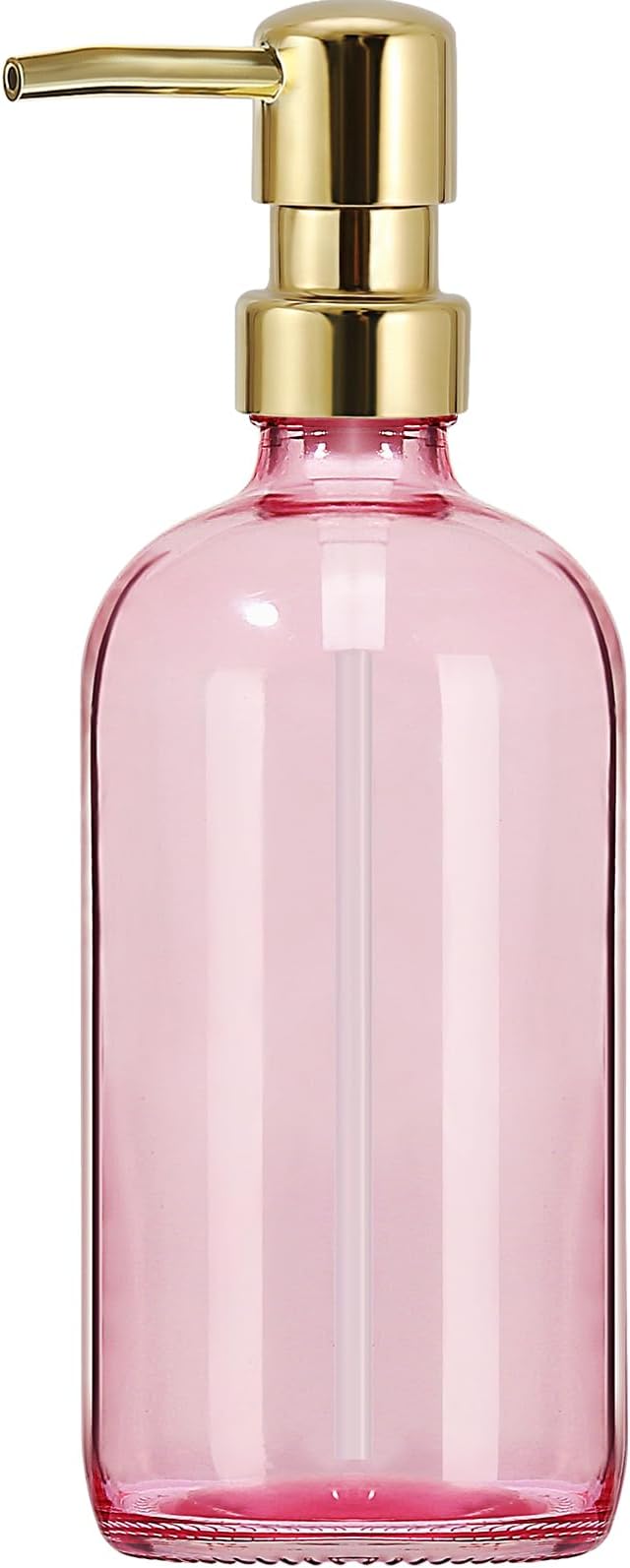 GMISUN Pink Soap Dispenser Bathroom, 1 Pack Glass Dish Soap Dispensers for Kitchen with Rustproof Plastic Gold Pump, 17 Fl Oz Bathroom Hand Soap Dispenser, Modern Liquid Dishwashing Dispensers Bottle