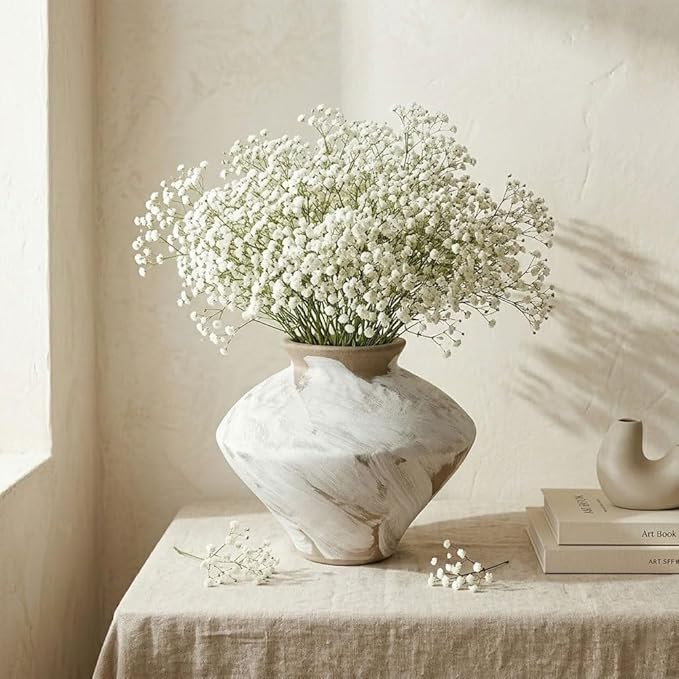 Wabi Sabi Vintage Vase, 6.3" Tall Wabi Sabi Decor Rustic Farmhouse Pottery Vase for Centerpiece, White Textured Pottery Flower Vase for Home Decorative, Table, Living Room, Bedroom, Bathroom, Kitchen
