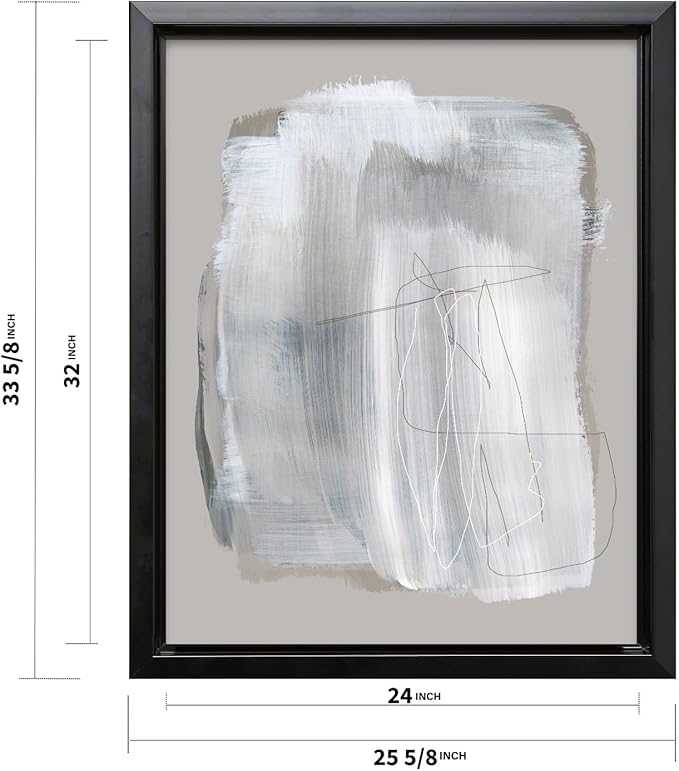 Monem Art Abstract Minimal Brushstroke Print - Scandinavian Neutral Line Art Poster - Wall Decor for Living Room, Bedroom or Office - 24x32 Black Framed CANVAS Wall Art by Mareike Bohmer