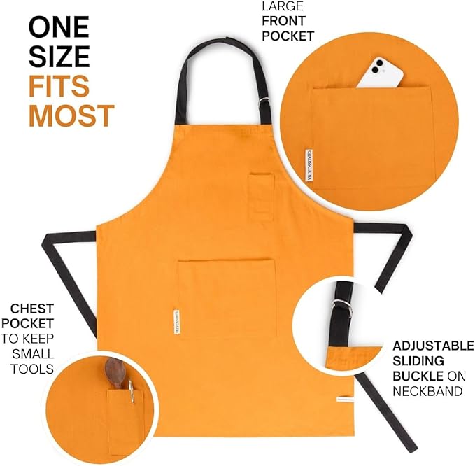 Cotton Canvas Apron for Women & Men – Adjustable Neck Strap & Waist Ties with Pockets