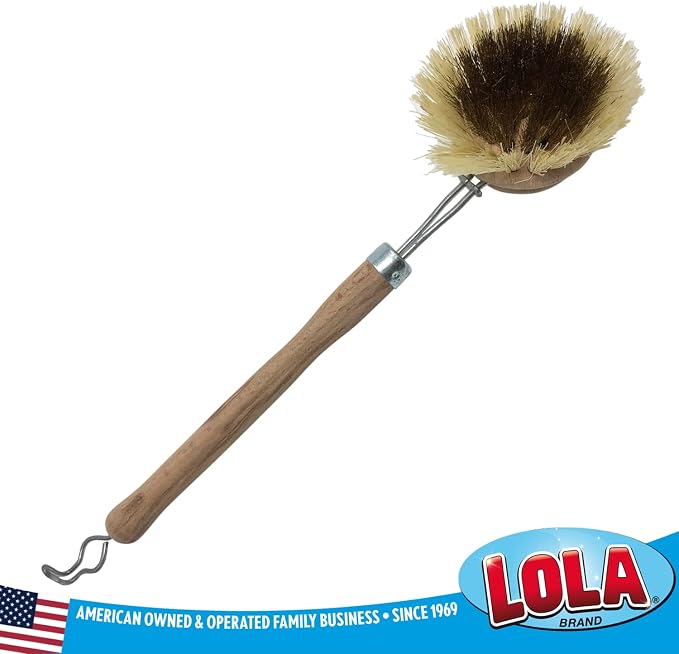 LOLA Replacement Heads for The Original Pot & Pan Brush, 3 Pack, Brass Wire & Tampico Bristles, Birch Hardwood, Heavy Duty Cleaning
