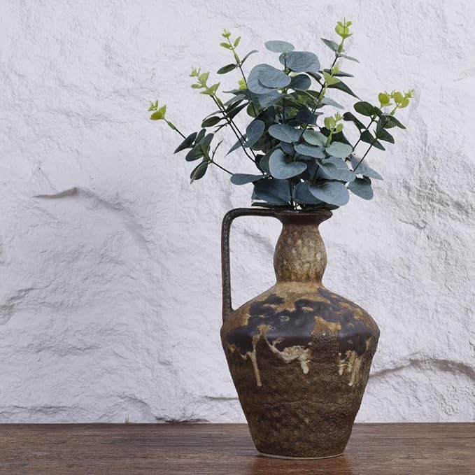 Wabi Sabi Rusty Vintage Vase, 9.8" Tall Wabi Sabi Decor Rustic Farmhouse Pottery Vase for Centerpiece, Textured Pottery Flower Vases for Home Decorative, Table, Living Room, Bedroom, Bathroom, Kitchen