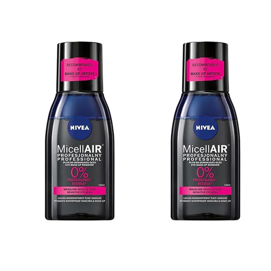 NIVEA MicellAir Skin Breathe Eye Makeup Remover 125ml – Removes Waterproof Mascara – Micellar Water with Black Tea & Dry Oil – Gentle Formula for Sensitive Eyes, Pack of 2