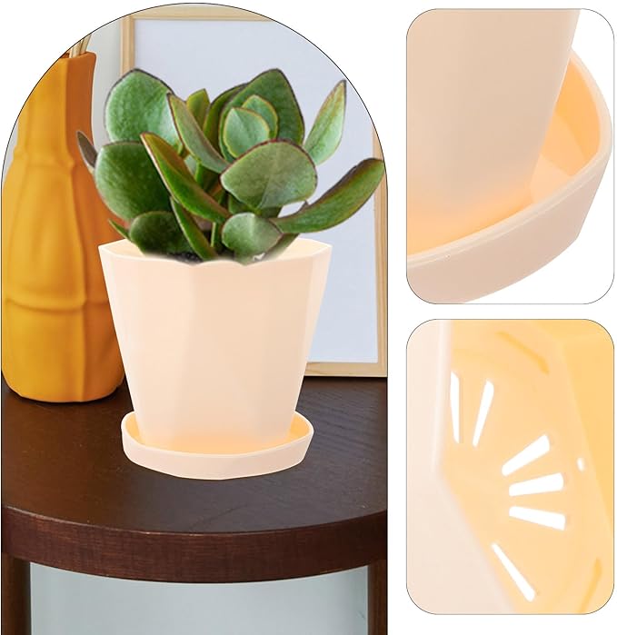 FRCOLOR Biodegradable Aloe Succulent Planter Pot with White Tray for Indoor Garden Desktop Plant Holder Eco-Friendly Planting Basin