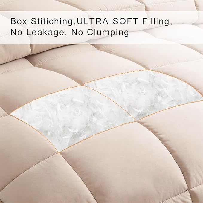 COHOME Premium Twin/Twin XL Size Comforter, All-Season Quilted Down Alternative Duvet Insert, Luxury Hotel GentleSoft Comforter with Anti-Clump Tech & 8 Tabs - Reversible - Beige 64x88 inches