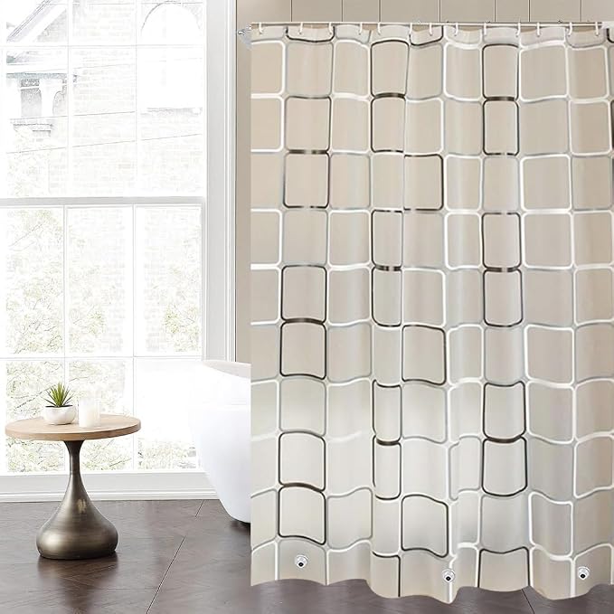 Plastic Shower Liner - Premium PEVA 5G Shower Curtain Liner with Rustproof Grommets and 3 Weighted Magnets, Waterproof Shower Curtains for Bathroom (Large Block, 72" x 72")