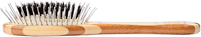 Bass Brushes | The Hybrid Groomer | Shine & Condition Pet Brush | Patented & Award Winning Pet Brush | Natural Bristle + Alloy Pin | Pure Bamboo Handle | Small Oval | Striped Finish | Model A13-SB