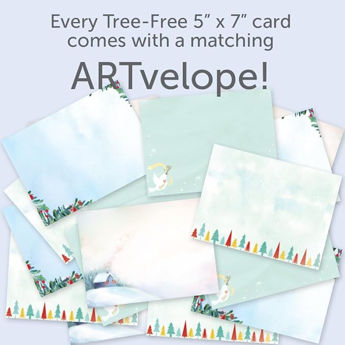 Tree-Free Greetings - Season's Greeting Cards - Artful Designs - 16 Assorted Cards + Matching Envelopes - Made in USA - 100% Recycled Paper - 5"x7" - Peace on Earth (GP60507)