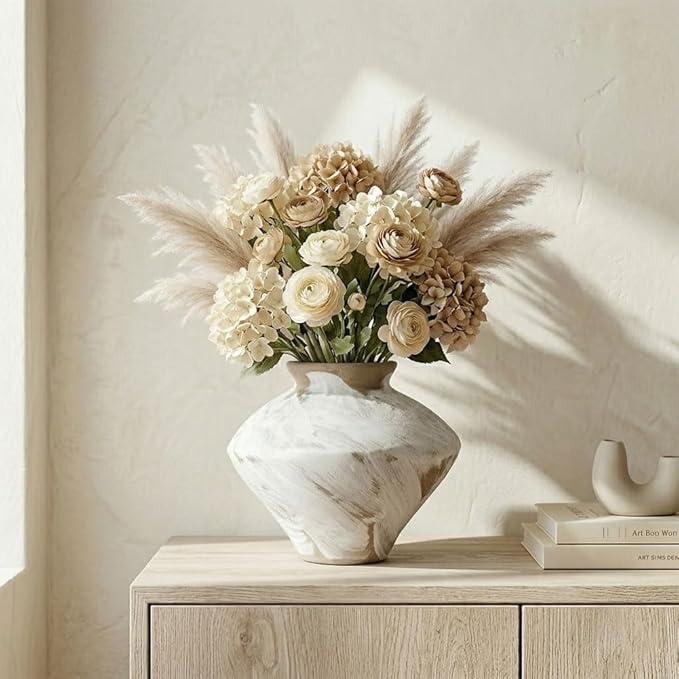 Wabi Sabi Vintage Vase, 6.3" Tall Wabi Sabi Decor Rustic Farmhouse Pottery Vase for Centerpiece, White Textured Pottery Flower Vase for Home Decorative, Table, Living Room, Bedroom, Bathroom, Kitchen
