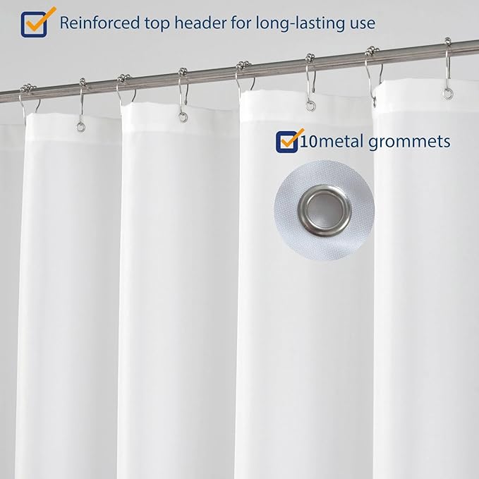 N&Y HOME Fabric Shower Curtain Liner 60 x 78 inch Long Stall Size, Hotel Quality, Washable, Water Repellent, White Bathroom Curtains with Grommets, 60x78