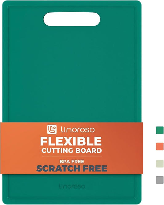 Linoroso Flexible Kitchen Cutting Board - Made from BPA Free Material - Cutting Mark Prevention, 10x14 Inches, Non-Slip Design - Easy-Care Kitchen Essential, Green