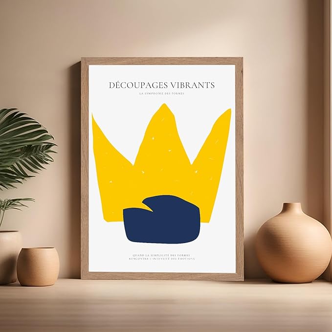 Monem Art Minimalist Crown Silhouette Print - Modern Abstract Shape Poster - Wall Decor for Living Room, Bedroom or Office - 16x20 Beige Framed Wall Art by Rs Lab Studio