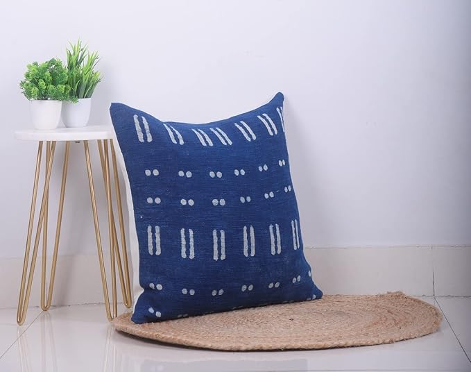 Trade Star Indigo Square Cushion Cover Handmade Sofa Pillowcase Hand Block Farmhouse Accent Cushion Cover Luxury Sofa Throw Pillow Cover for Living Decor (Indigo (Blossom), 18 X 18 Inch)