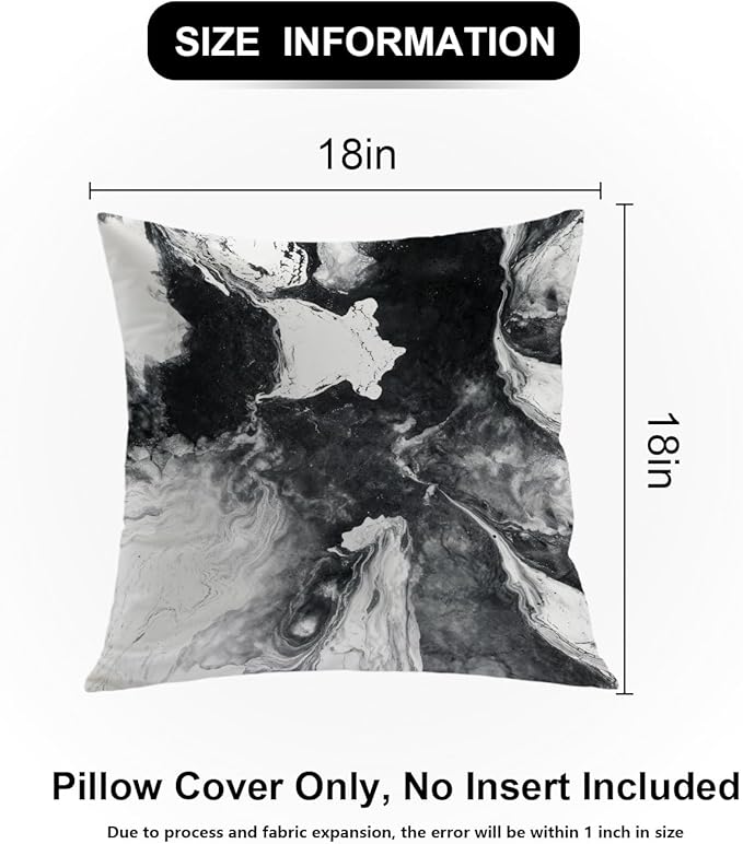 Shrahala Black and White Decorative Throw Pillow Cover, Watercolor Creative Abstract Hand Painting On Canvas Modern Cushion Case for Sofa Bedroom Throw Pillow Case, 18 X 18 Inches