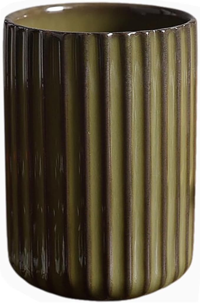 Vinitage Ceramic Mug, Japanese Tea Cup 10oz Striped Cup No Handle Drinking Cup for Latte Milk Water Beverage Juice Microwave and Dishwasher Safe, Kiln Transformation Cup (Green)