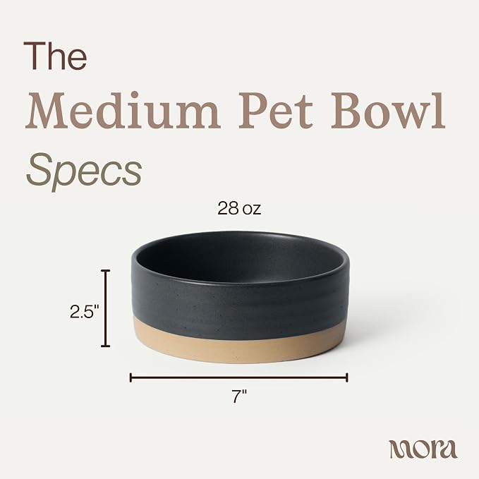 Mora Ceramic Pet Bowl Size Medium - Food/Water Dish for Large Puppies, Cats, Retrievers, Medium Sized Dogs, ect. 28oz or 4 Cups - Basic Bowls for Your Dog or Cat, Mix and Match for a Set - Liquorice