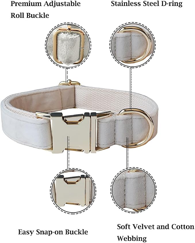 Velvet Dog Collar and Leash Set with Quick Release Metal Buckle | Bright & Stylish Leash and Collar Set, Soft Heavy Duty Pet Collars Adjustable for Samll Medium Large Dogs or Cats