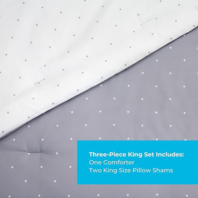 LINENSPA All Season Hypoallergenic Down Alternative Microfiber Comforter, King, Gray
